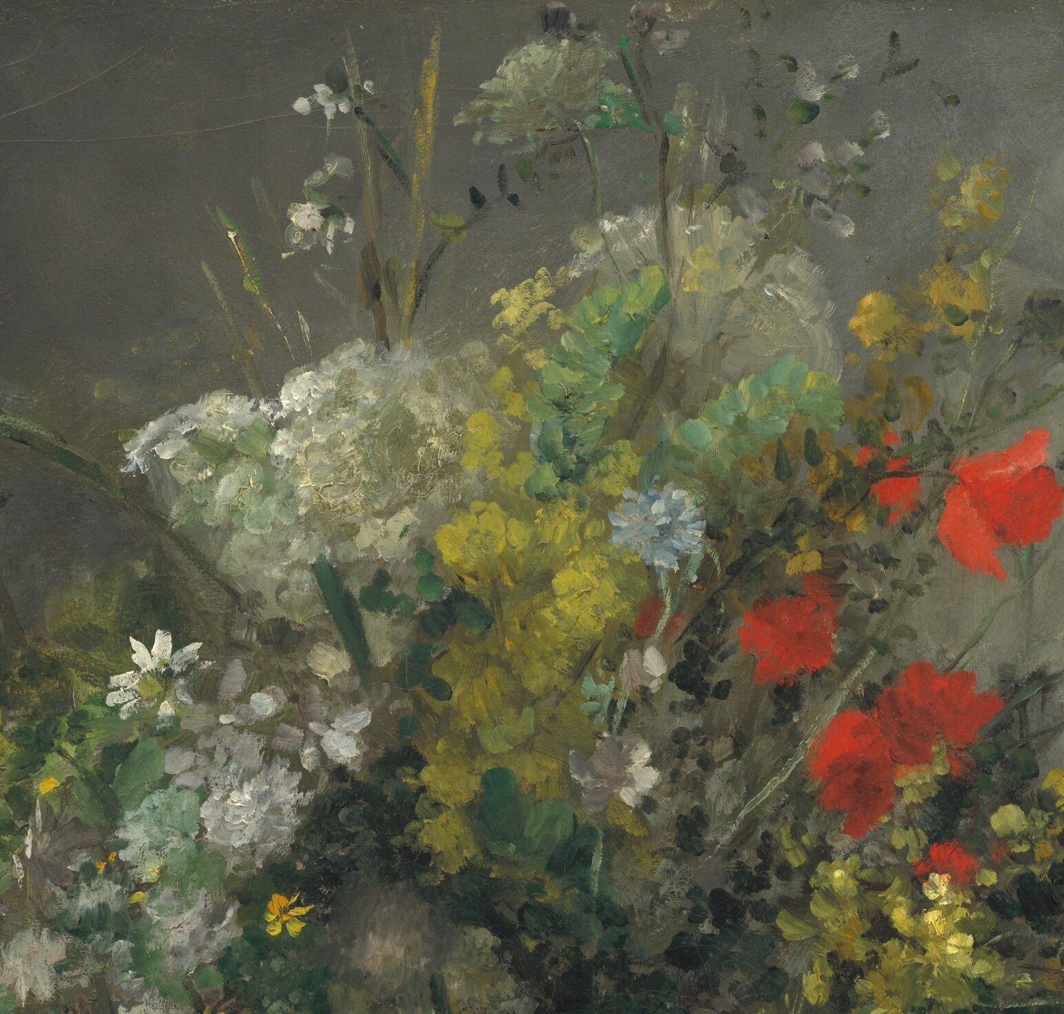 But the flowers themselves are vibrant, loosely painted wildflowers.