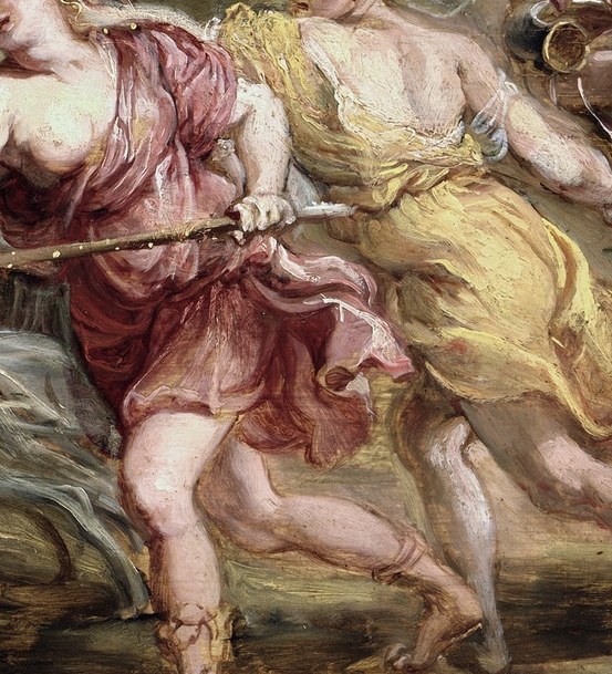 Her nymphs are with her, ready for action.