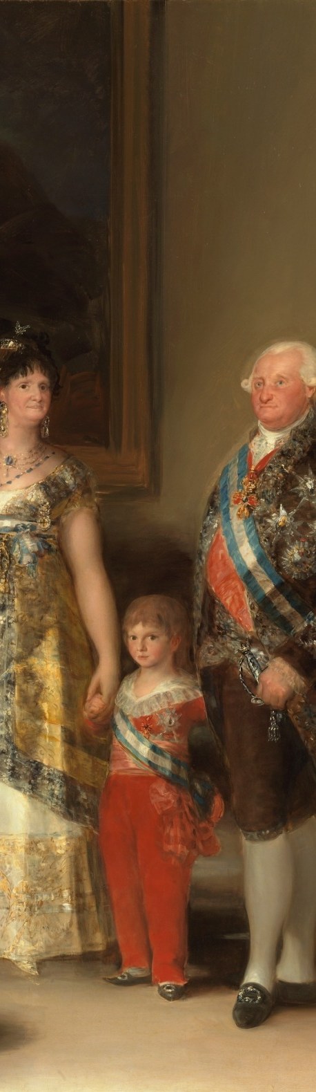 Passive, almost peripheral despite being king , his expression and body language are read by historians as Goya's editorial on ineffectual monarchy