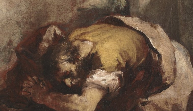 See how Abraham looks up, awestruck by the divine light.