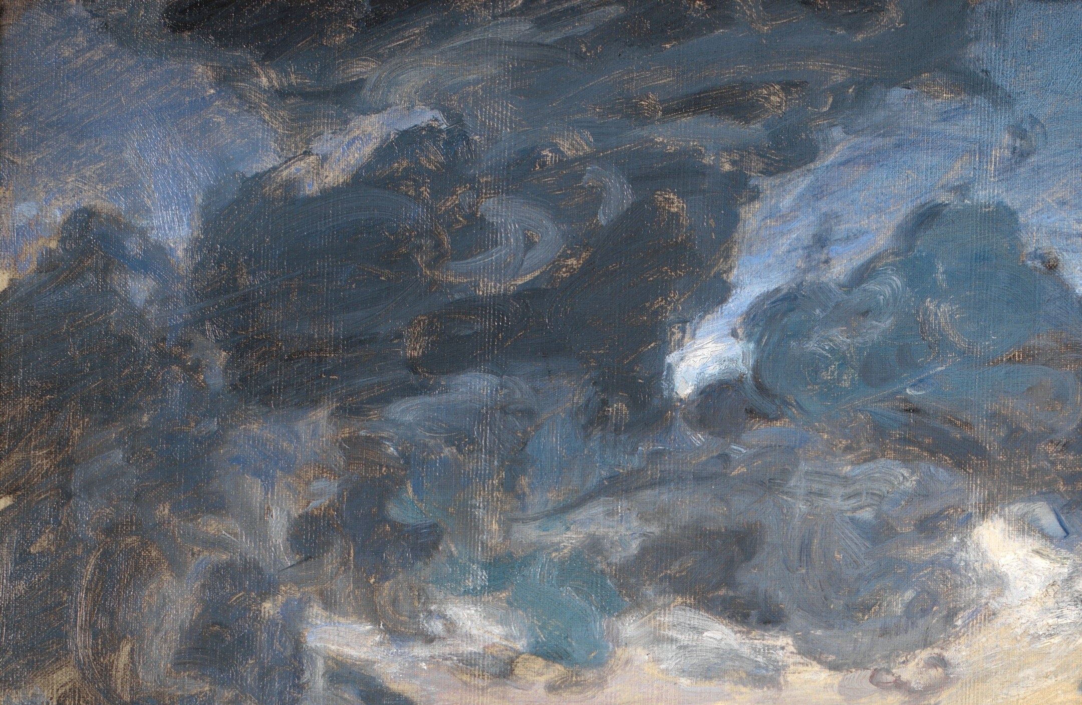 Thick paint creates tangible, swirling clouds.