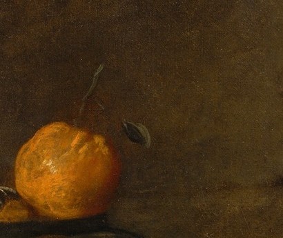 Its vivid color reads as a deliberate compositional counterweight to the silver and earth tones dominating the canvas