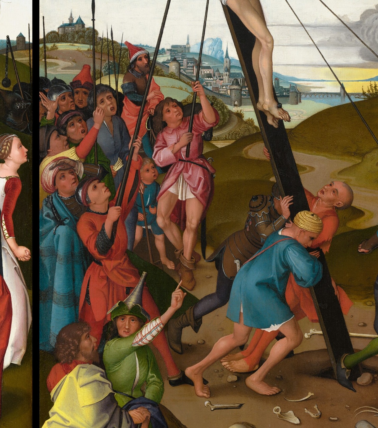 Notice the crowd, straining to raise the cross.