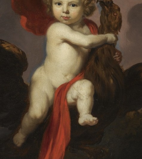 The child rides an eagle into the sky.