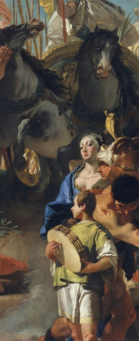 A woman in blue rides with a child amid the victory.