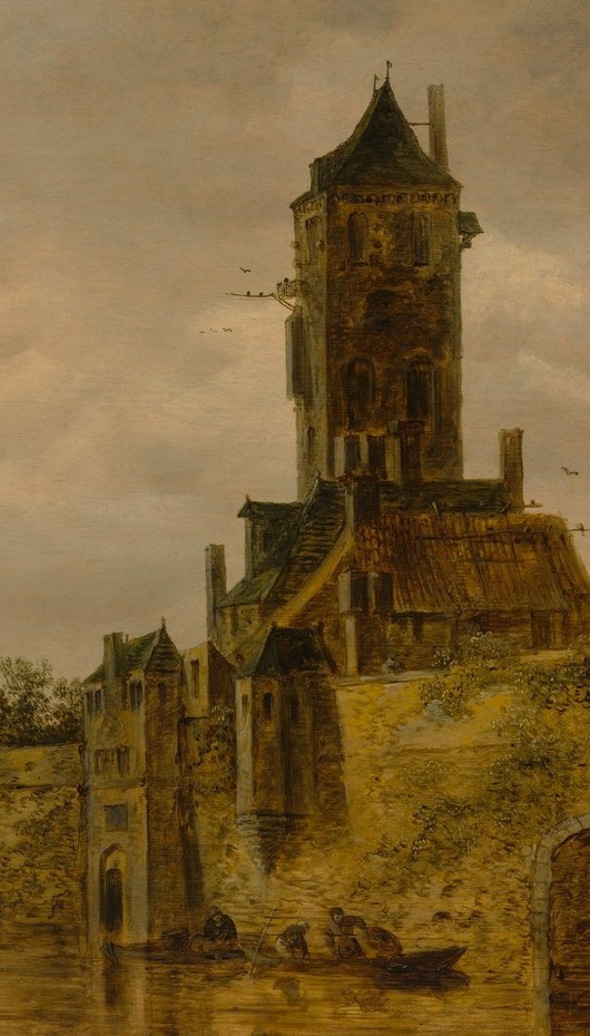 The castle tower is mirrored, but softly blurred.