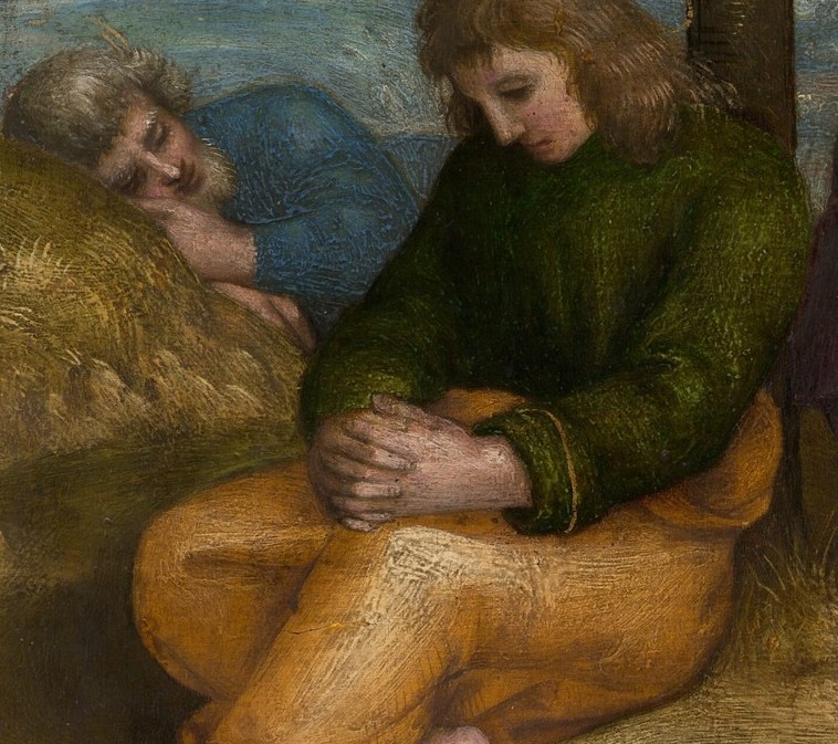His disciples, meant to keep vigil, are fast asleep.