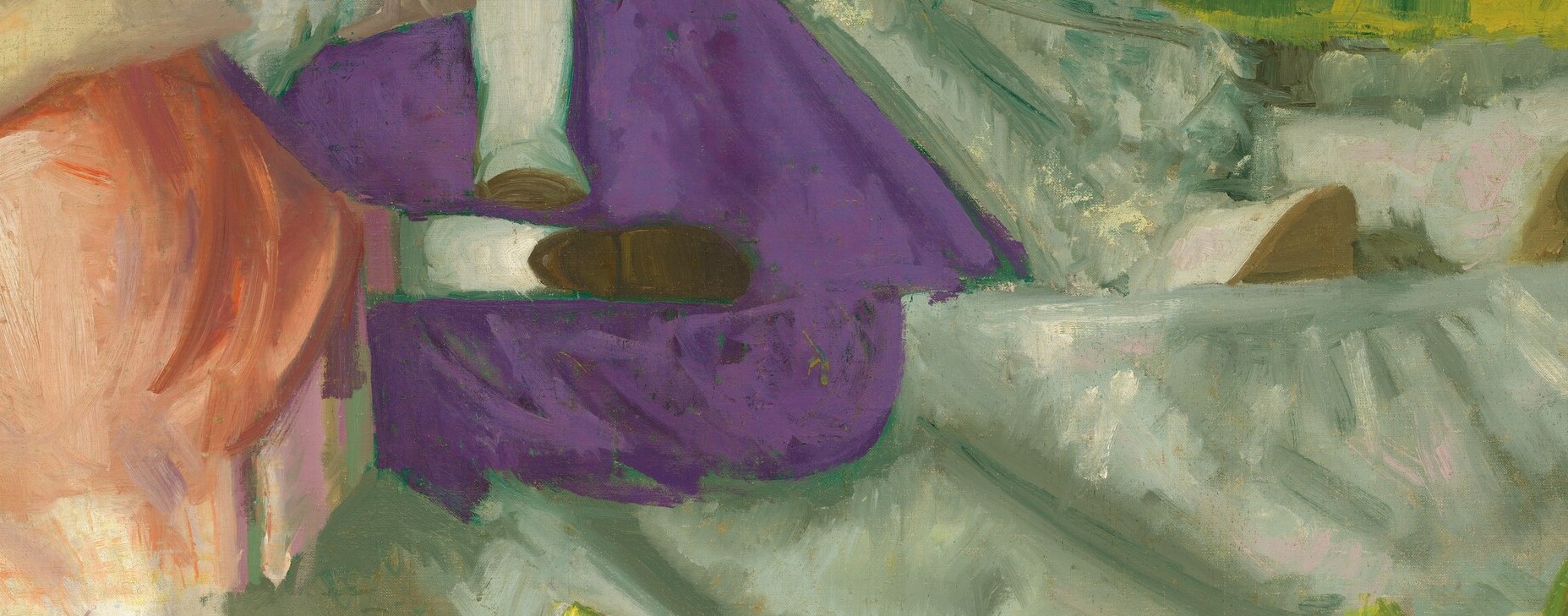 The painter brought the living-room couch outside.
