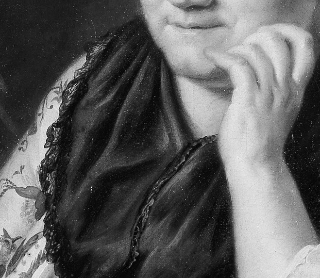 The classic thinker's pose signals intellect and inner life; a deliberate choice by the sitter or painter to project contemplative dignity