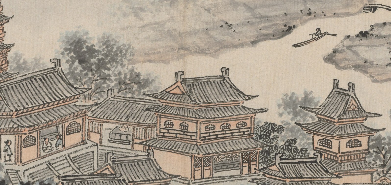 He renders a complex monastery from above.