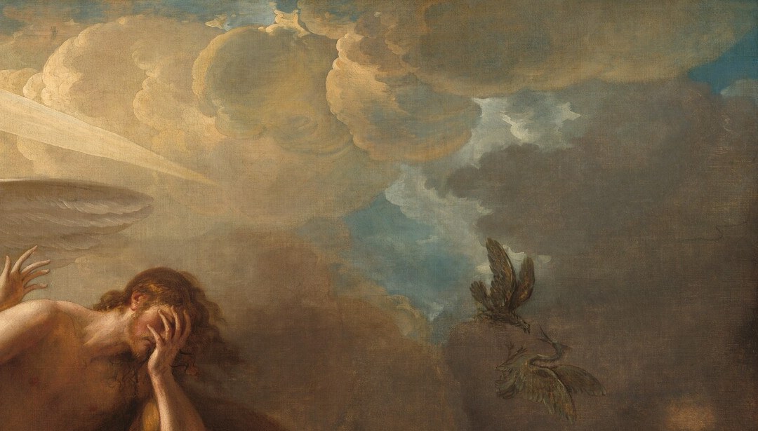 The tonal split at center is moral geography , West uses light itself as theology; the storm represents the cursed fallen world awaiting the expelled pair