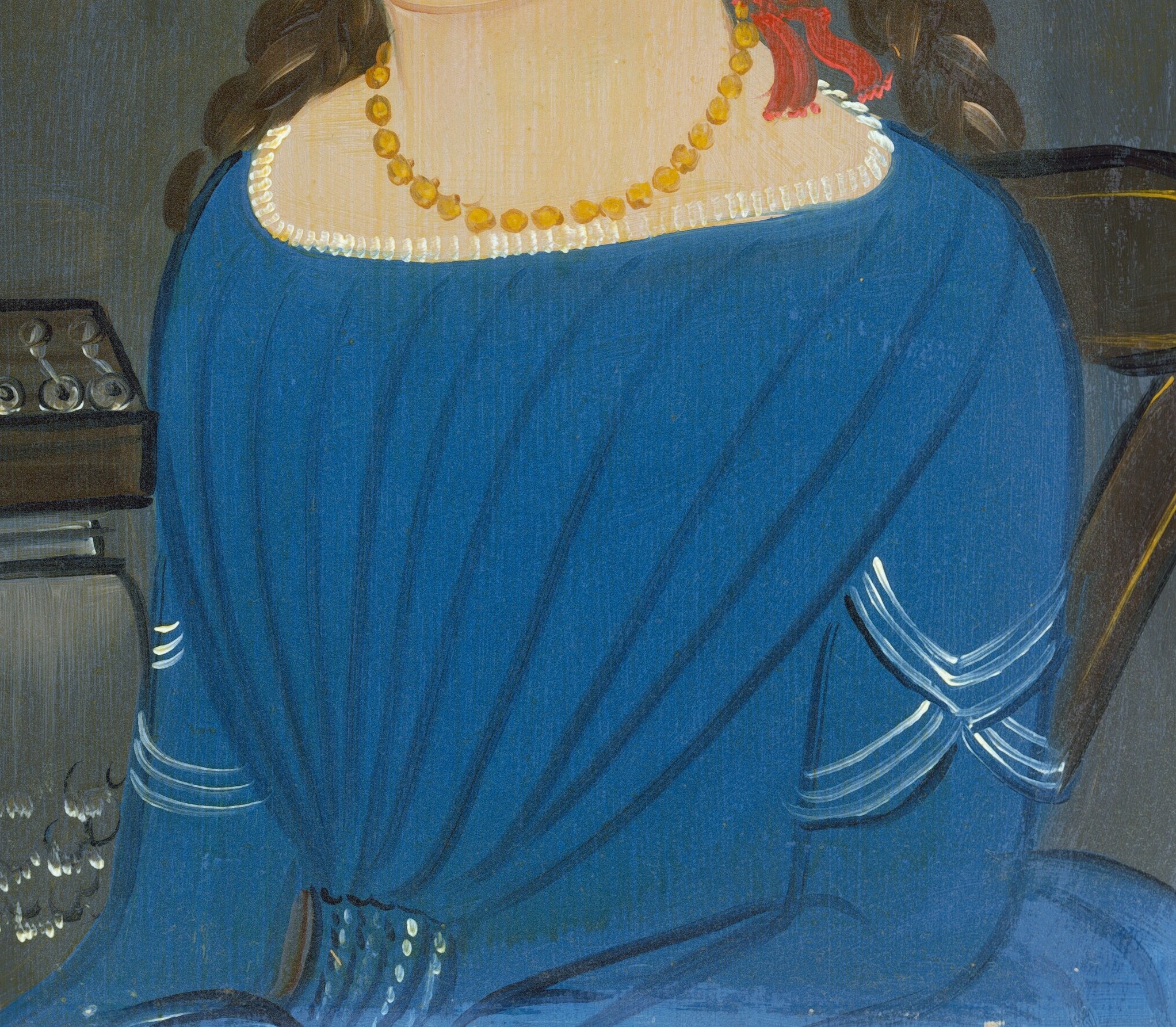 She wears her best blue dress.
