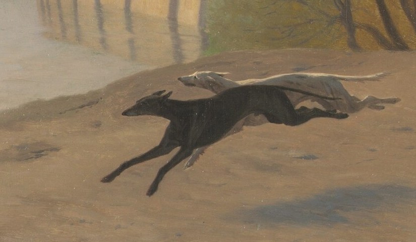 The small dog, running ahead, symbolizes loyalty and companionship.