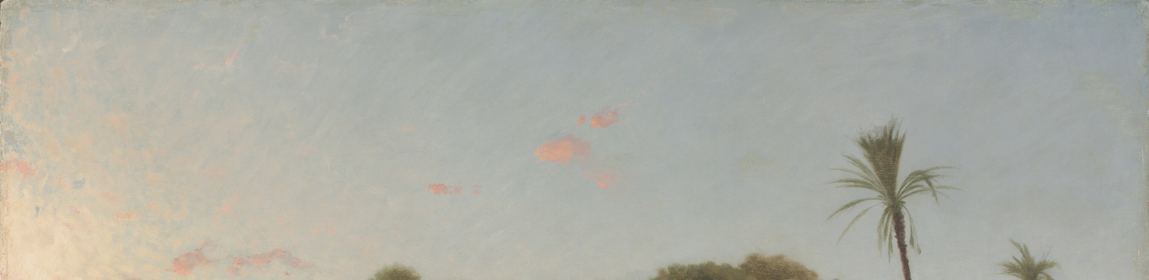 The soft, warm light in the sky creates a serene atmosphere and suggests the time of day.