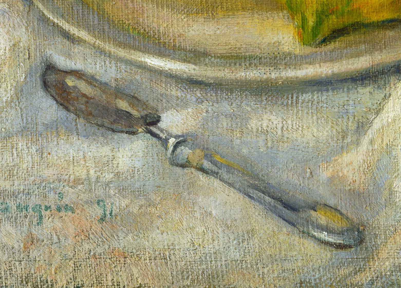 The silver knife rests beside it: the instrument.