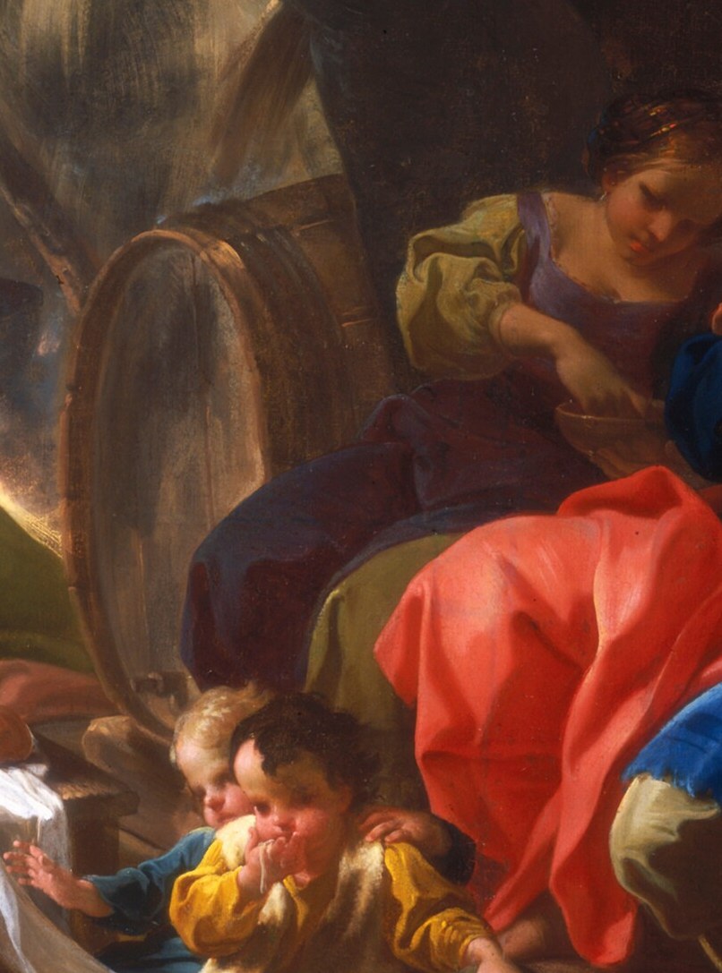 The painter makes the fire glow on their faces.