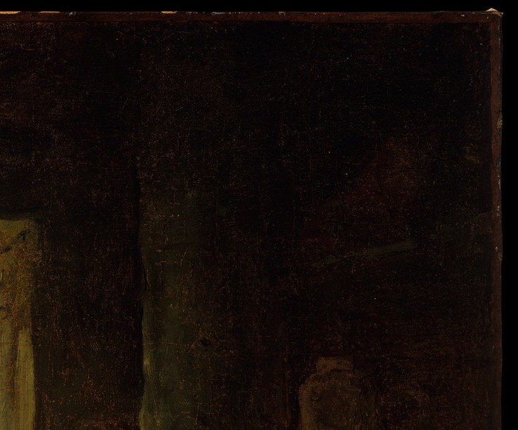 Classic Rococo framing device , the deep shadow it casts makes the warm backlit center appear to glow from within, an illusionistic contrast worth isolating on screen.