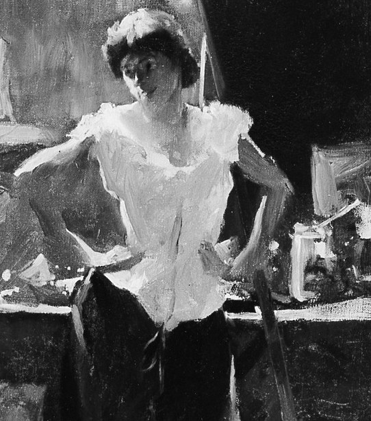 A standing figure holds a brush and palette, ready to work.