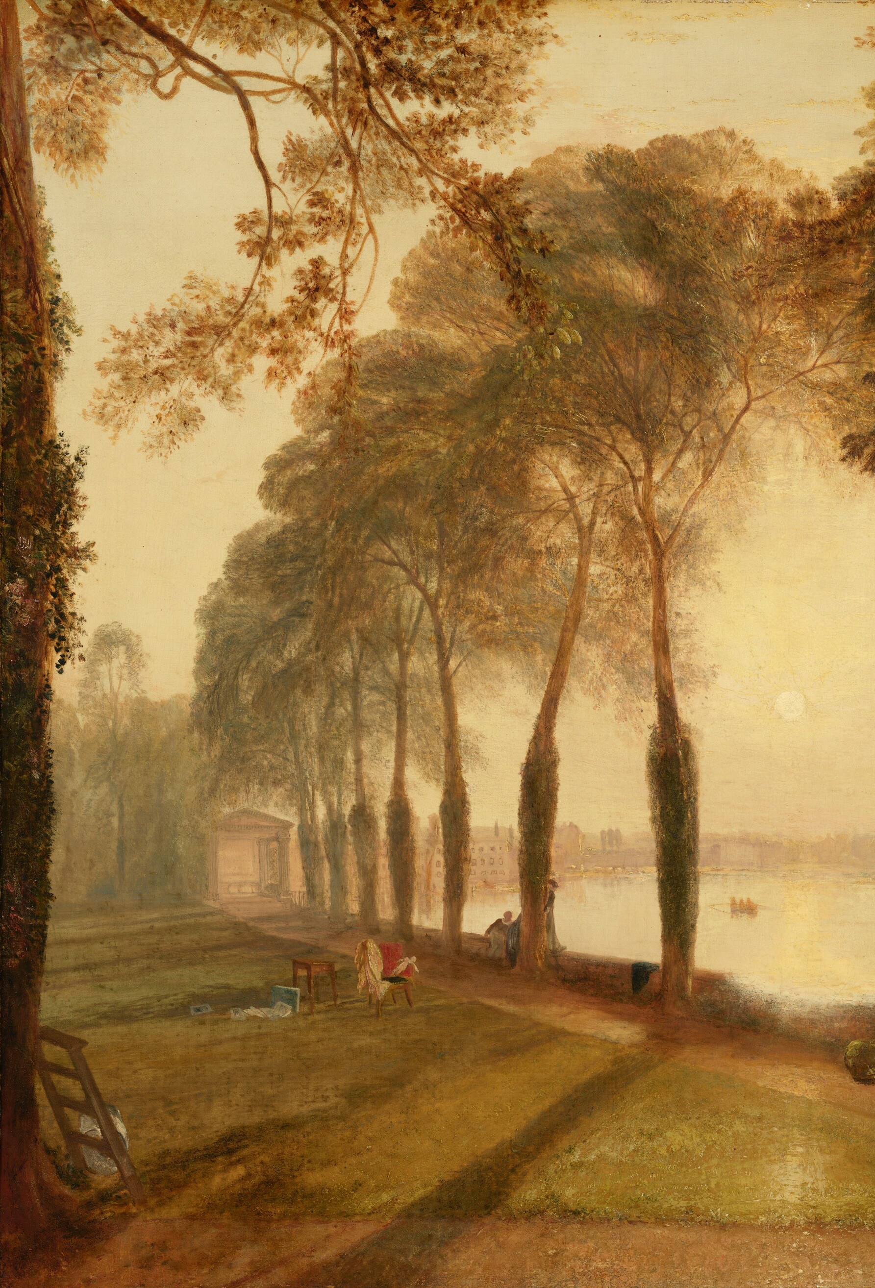 Its dense foliage frames the scene and creates a sense of depth, drawing the eye into the landscape.