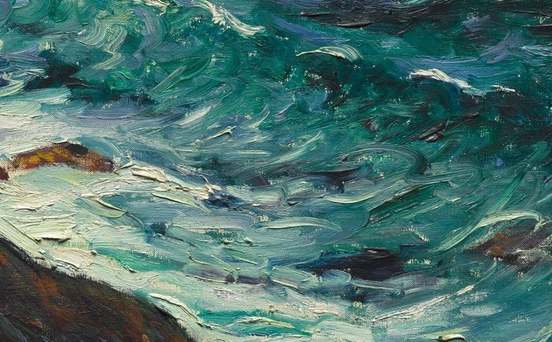 His brushwork conveys raw energy, like the sea spray.