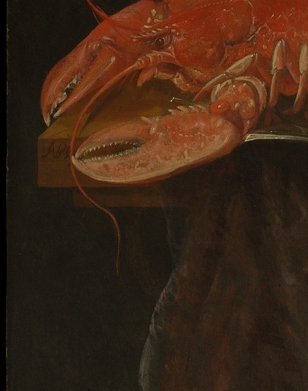 The extended claw points outward toward the viewer , an almost theatrical gesture that breaks the picture plane and invites physical proximity; its stippled surface shows the individual chitin plates in exceptional detail.