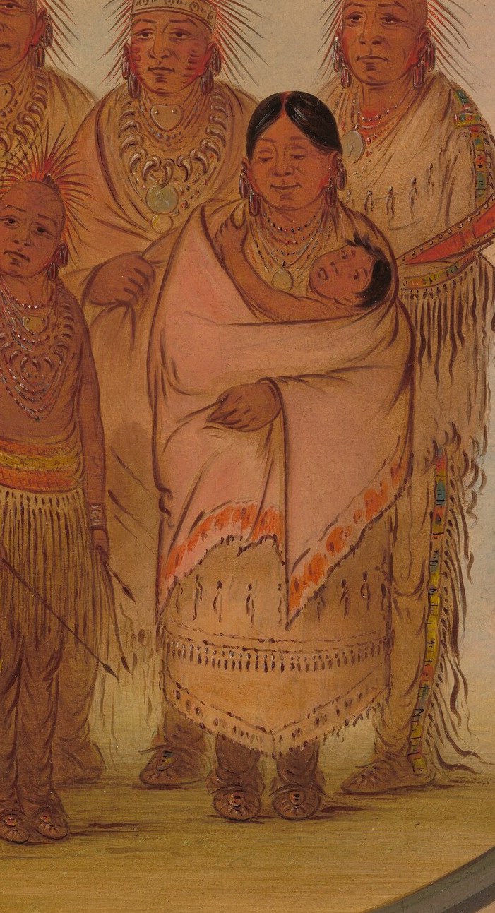 The tender embrace of the mother and child highlights themes of family and continuity.