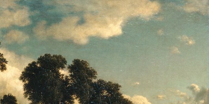 Johnson models the clouds with real atmospheric depth; the brightest passage in the painting and a hallmark of Hudson River School sky-drama.