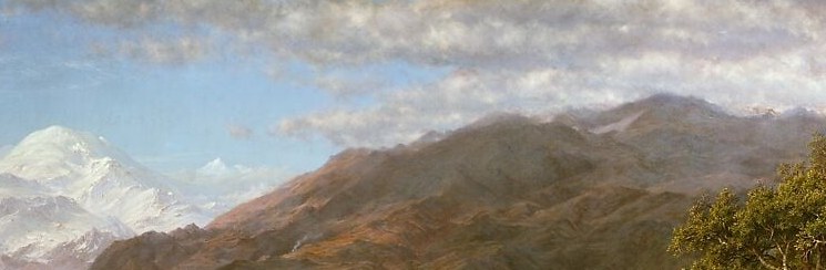 Vaporous transition between earth and transcendence; the mist softens hard geology into something spiritual , Church's theology in paint
