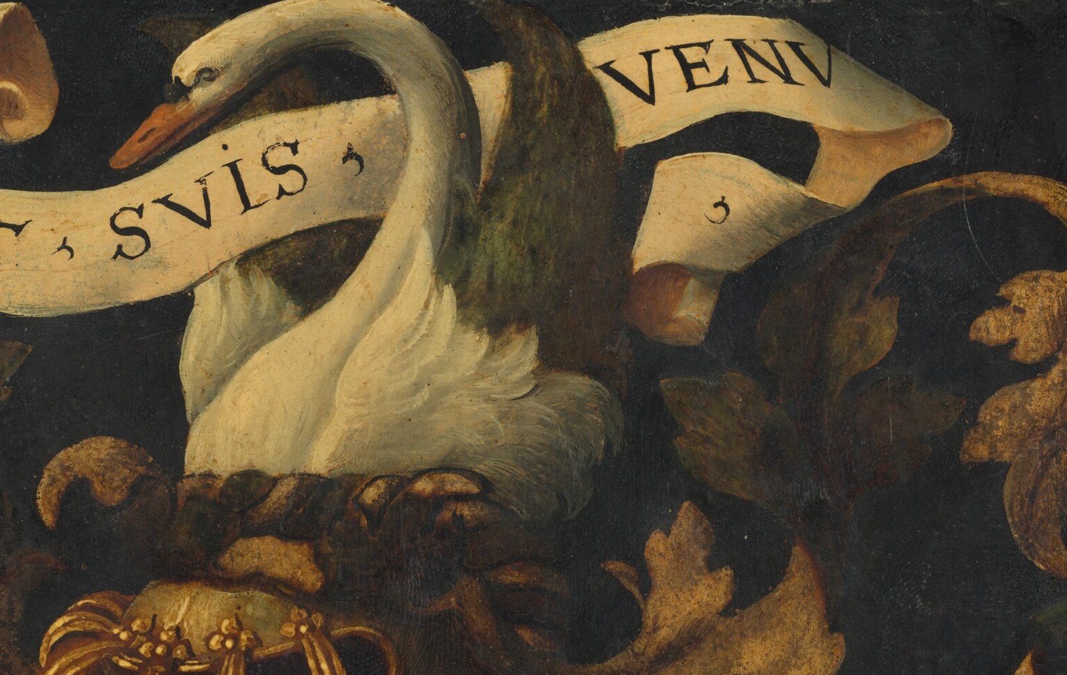 The swan is a symbol of purity and grace, and its prominent placement suggests its importance to the depicted lineage.