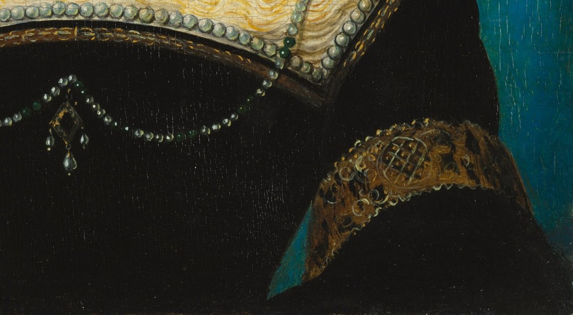 She wears the finest clothes of her time, around 1540.