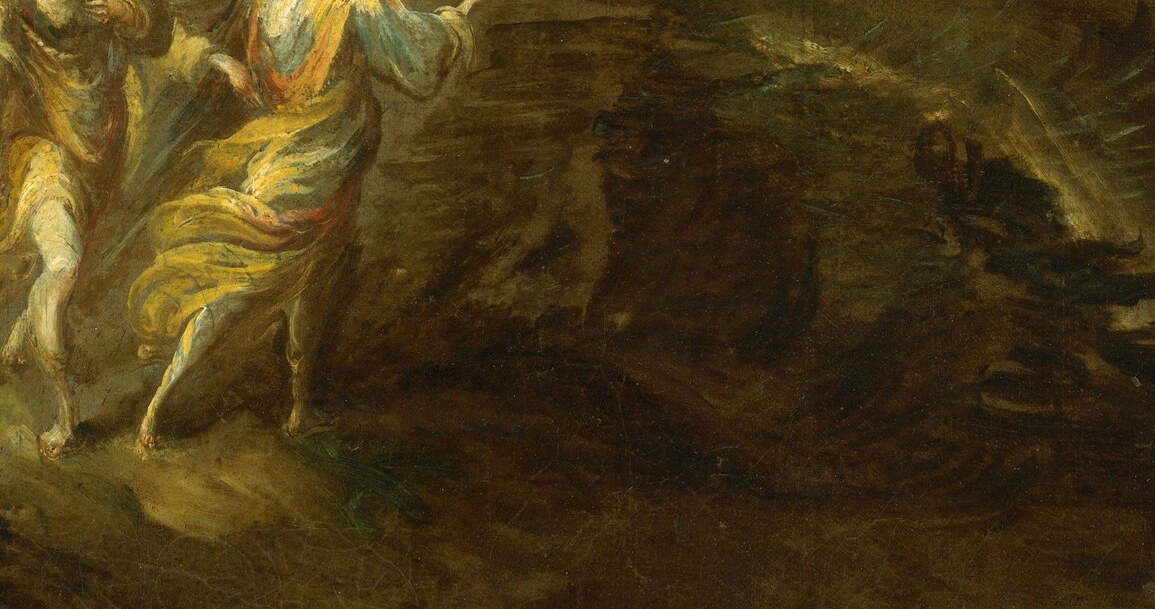 The flowing brushwork makes the whole scene feel unsteady.