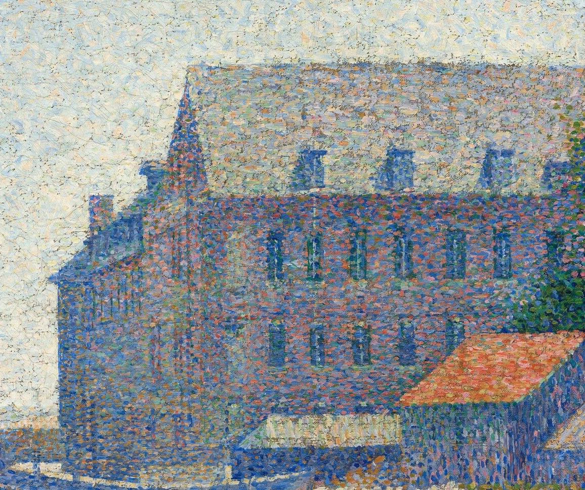 Its solid, imposing form suggests industry and habitation, contrasting with the open sea and sky.