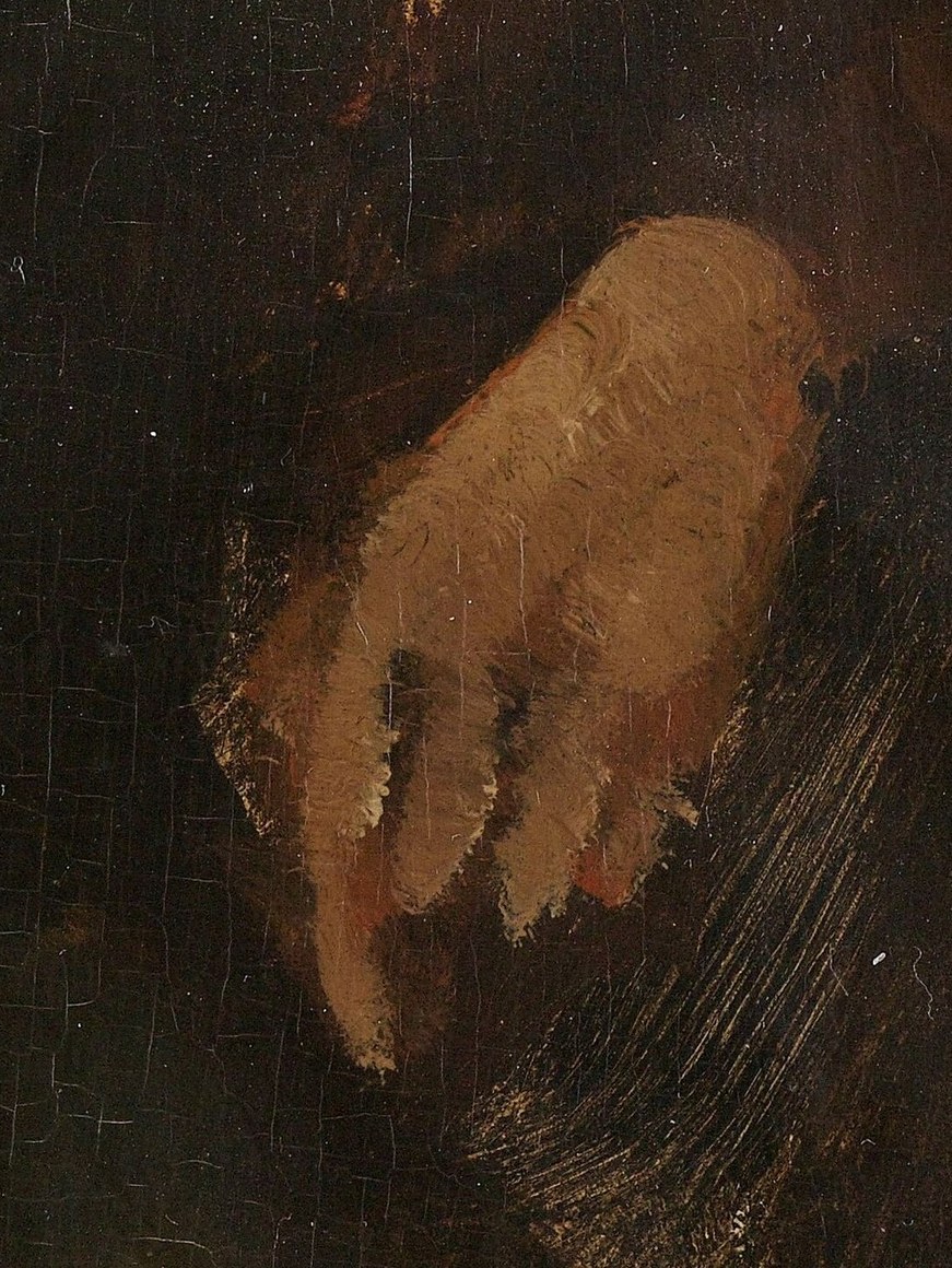 Her hand is softly rendered, with fingers slightly curled, conveying a sense of quiet repose or contemplation.