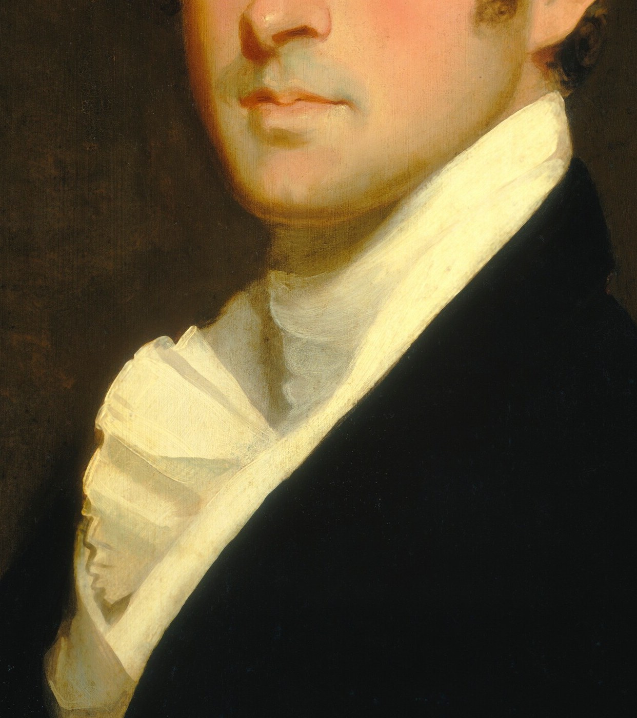 His ruffled cravat and jacket show his social standing.