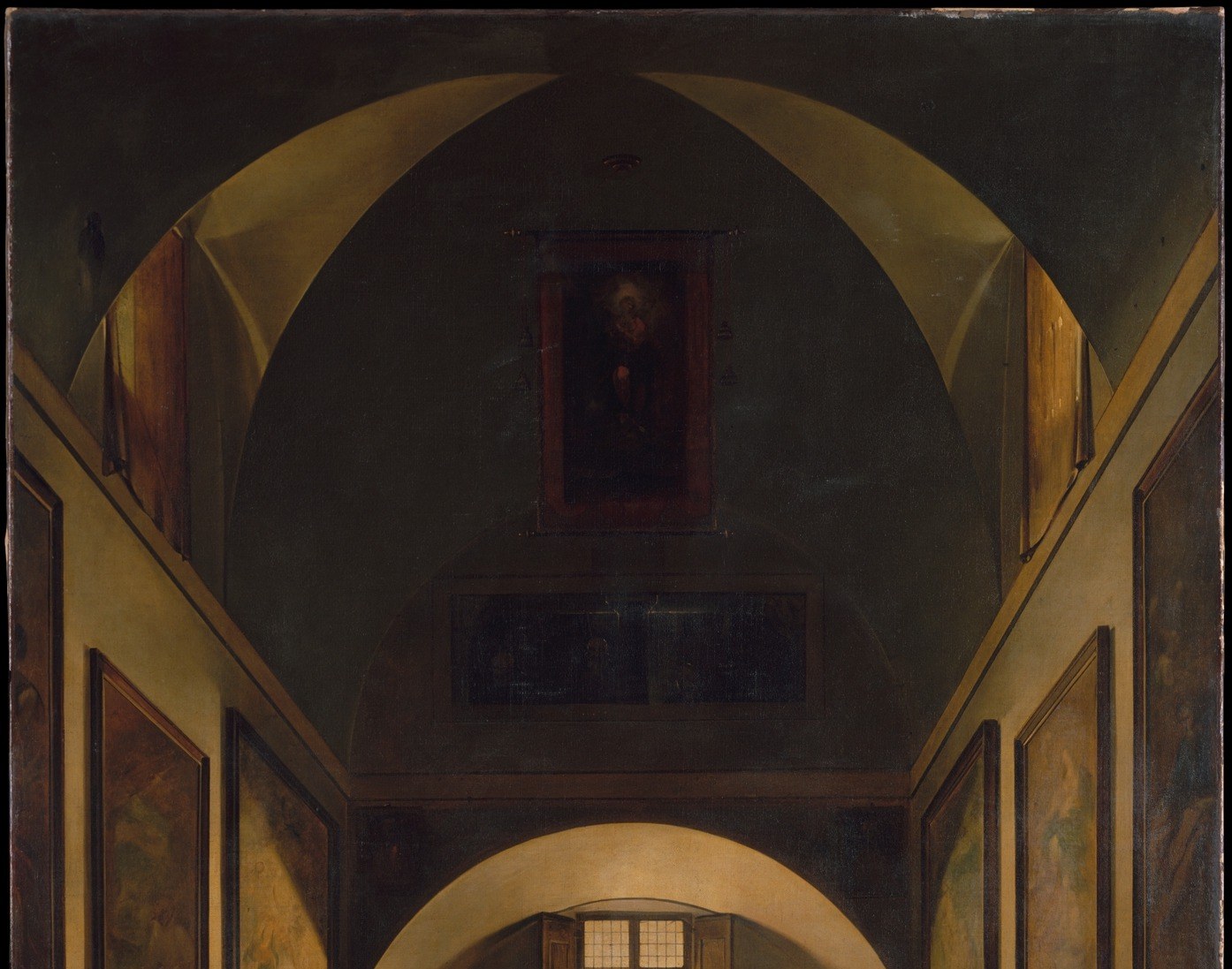 Granet paints the viewer standing just inside the door; the shadowed arch acts as a natural vignette and signals we are eavesdropping on private devotion.