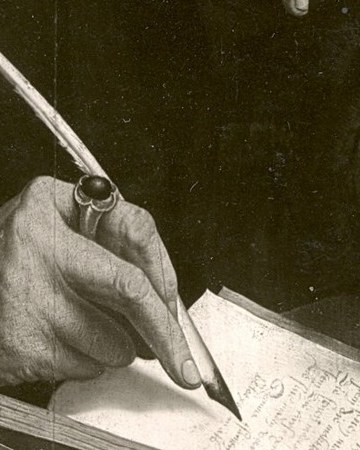 The tax collector meticulously records entries in his ledger.