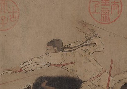 The rider leans hard into the chase.