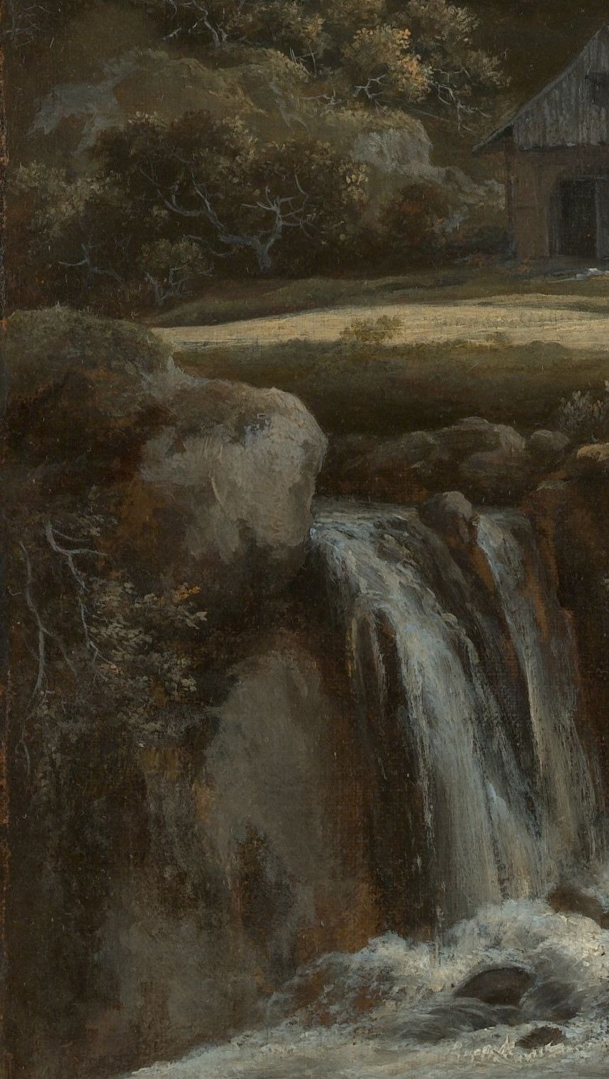 The emotional core of the painting , white foam slicing dark rock , yet Ruisdael invented this entirely from Everdingen's drawings, never having heard this water himself.