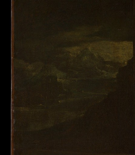But look closely at the shadowy landscape behind him.