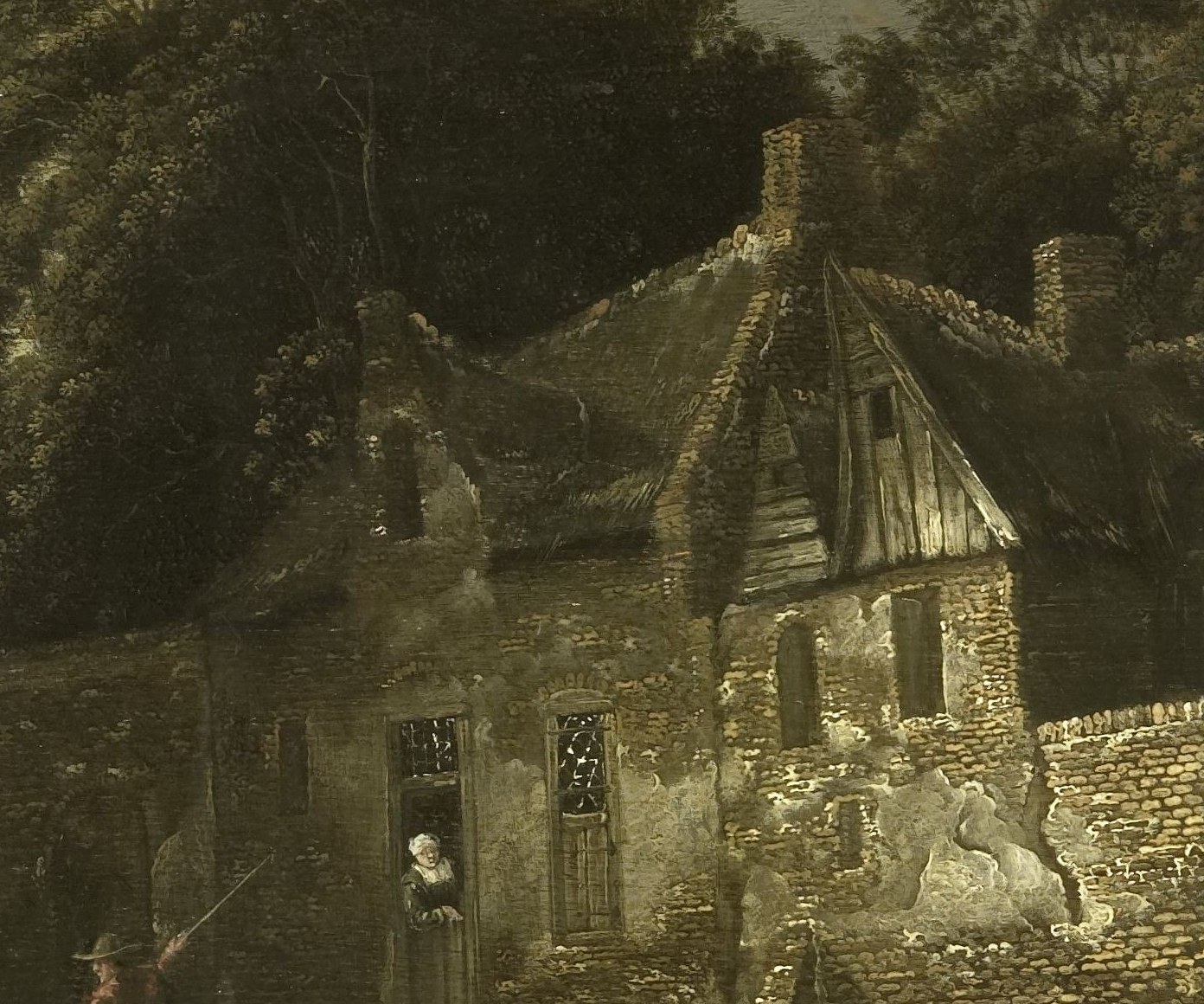 A simple thatched cottage sits by the water.