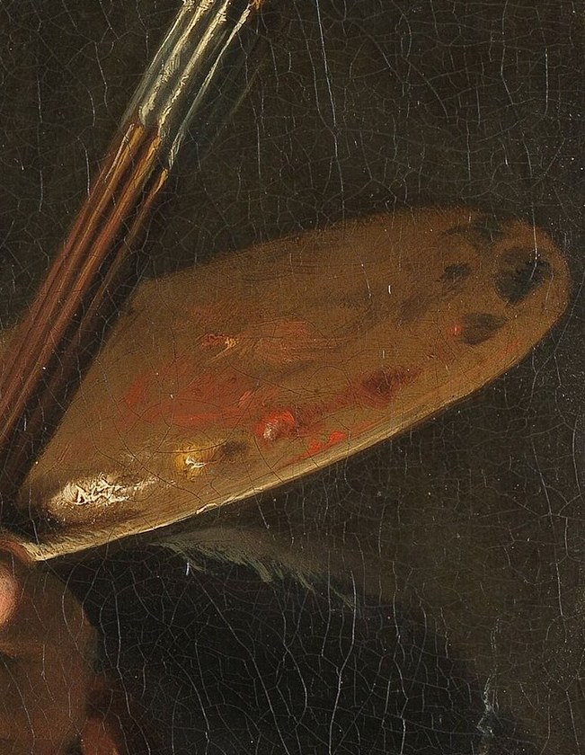The splotches of color hint at the artist's materials and the vibrant possibilities of his craft.