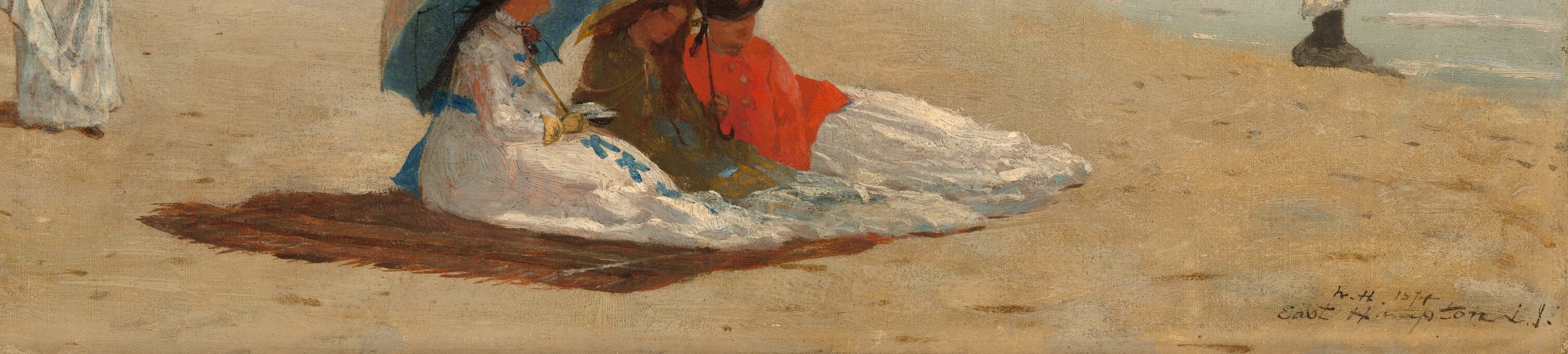 The varied tones and brushstrokes of the sand convey its texture and the impression of a vast, sun-drenched expanse.