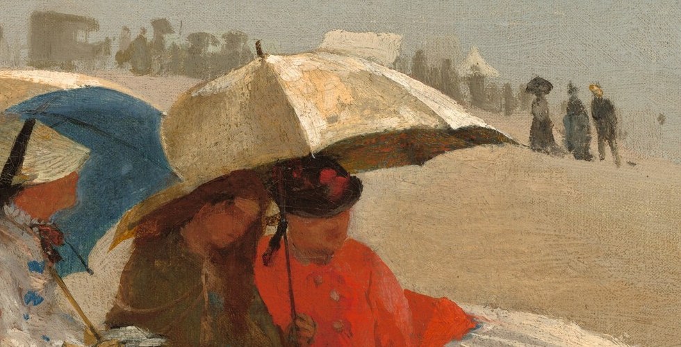 The textured pattern of the umbrella hints at the craftsmanship and materials of the era, adding visual interest.