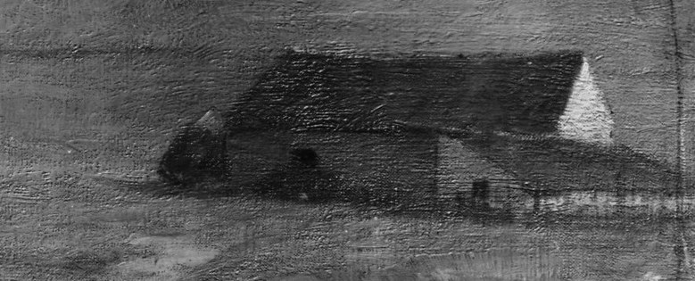 Notice the dark, weathered barn, anchoring the scene.