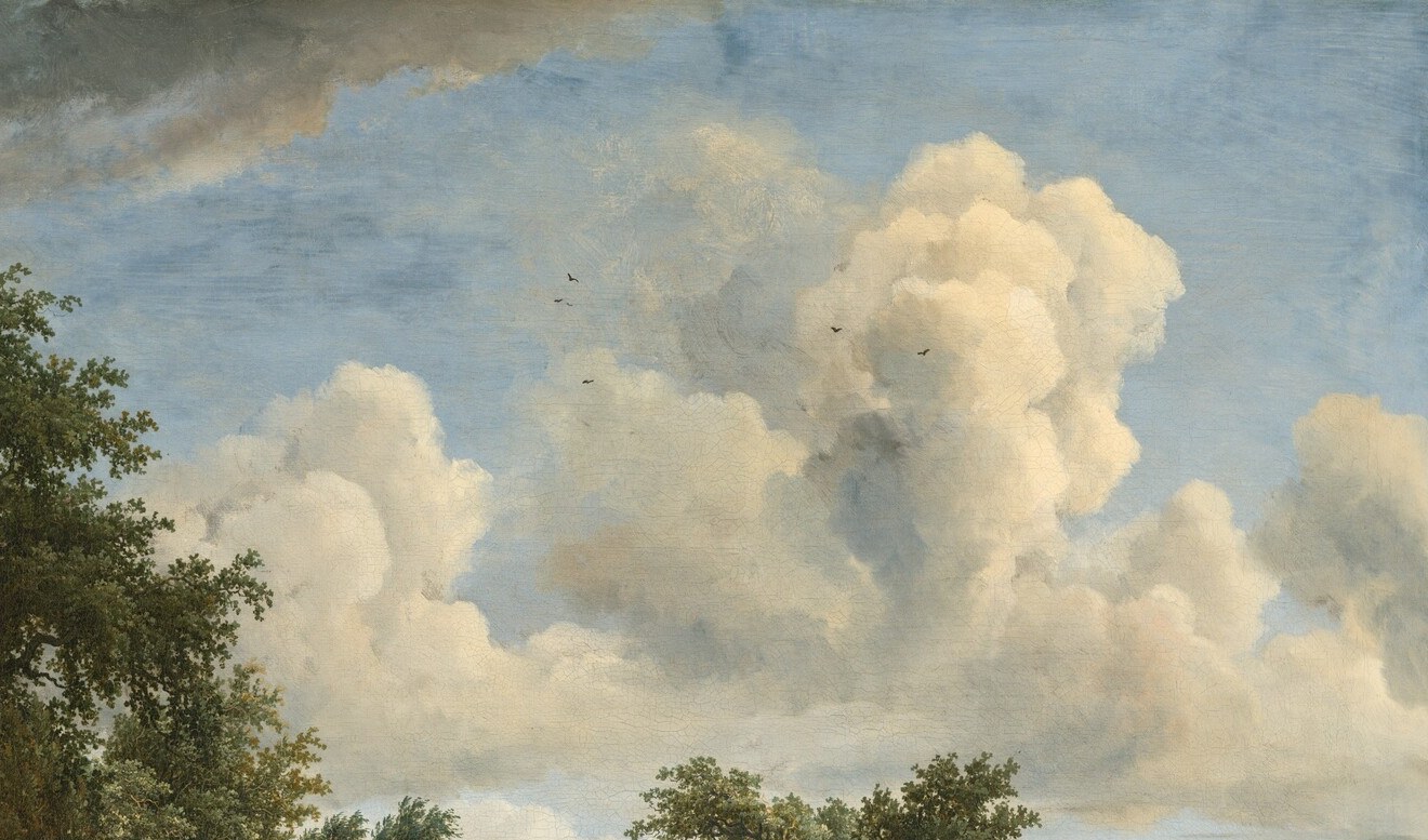 Waagen's 'astonishing transparency' lives here , the clouds glow with afternoon warmth and balance the dense tree mass opposite them