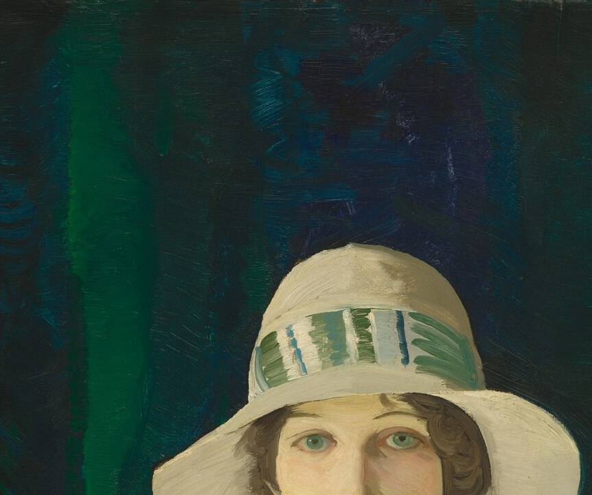 Her steady, composed gaze anchors the portrait , Bellows's intimacy with the sitter shows in the relaxed but self-possessed expression.