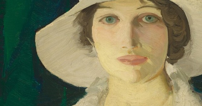 The pearls signal genteel status and draw the eye down from face to torso; a small but class-marking detail.