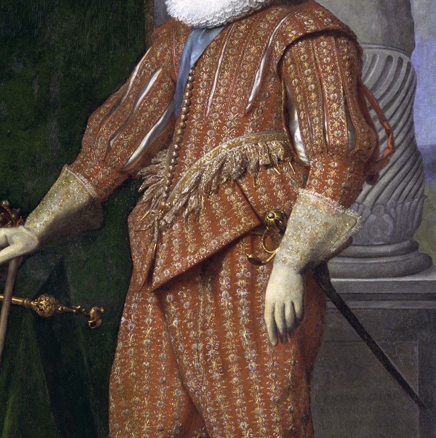 Now look at the doublet. Every diamond in that brocade is a separate brushstroke.