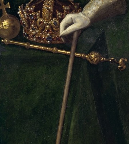 Start with the crown. Gold. Heavy. It sits on the table, not on his head.