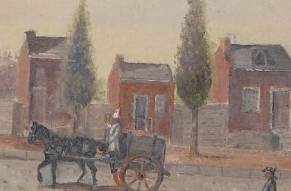 Down the unpaved road comes the reason for the painting.